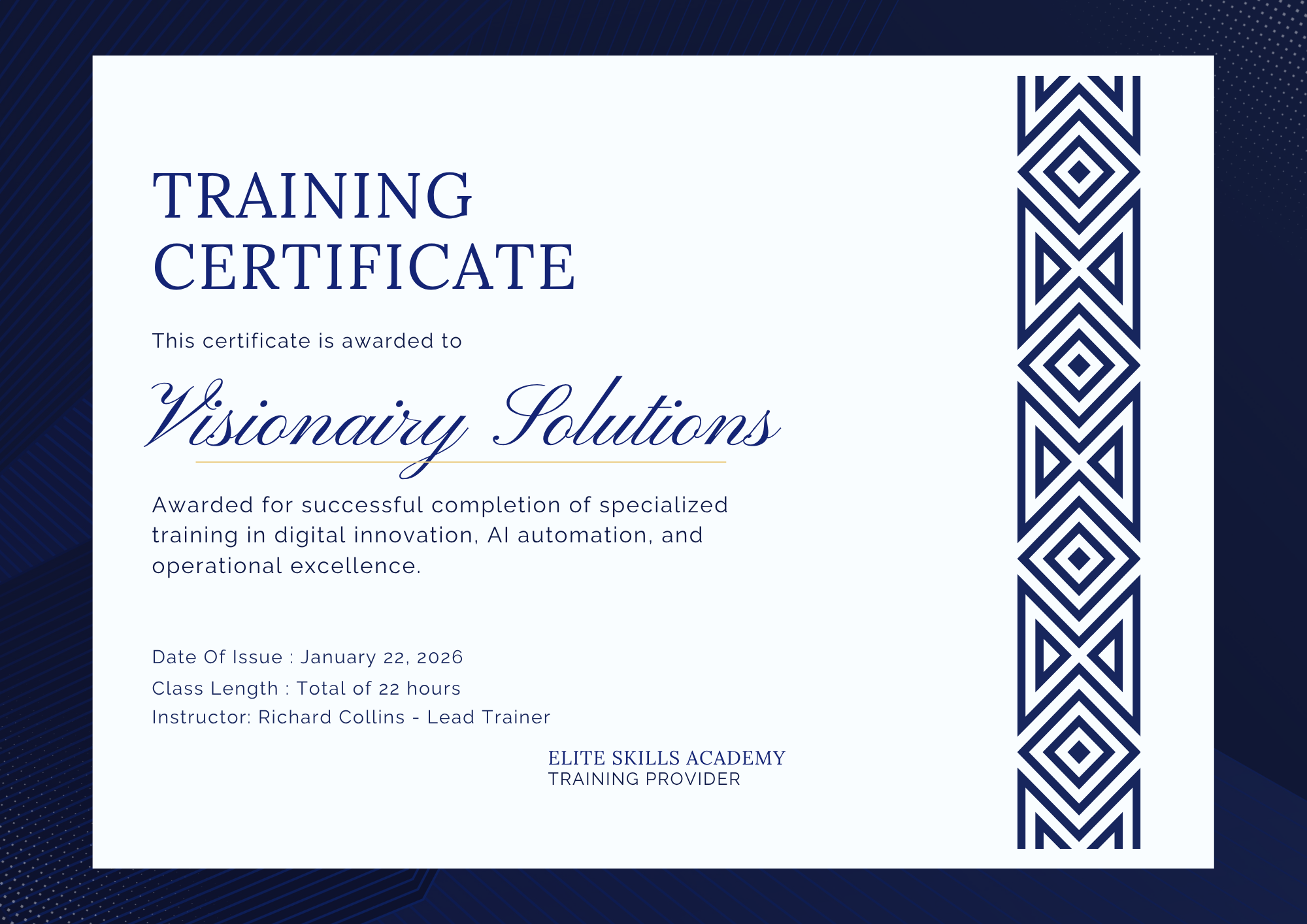 VisionAIry Solutions Certificate
